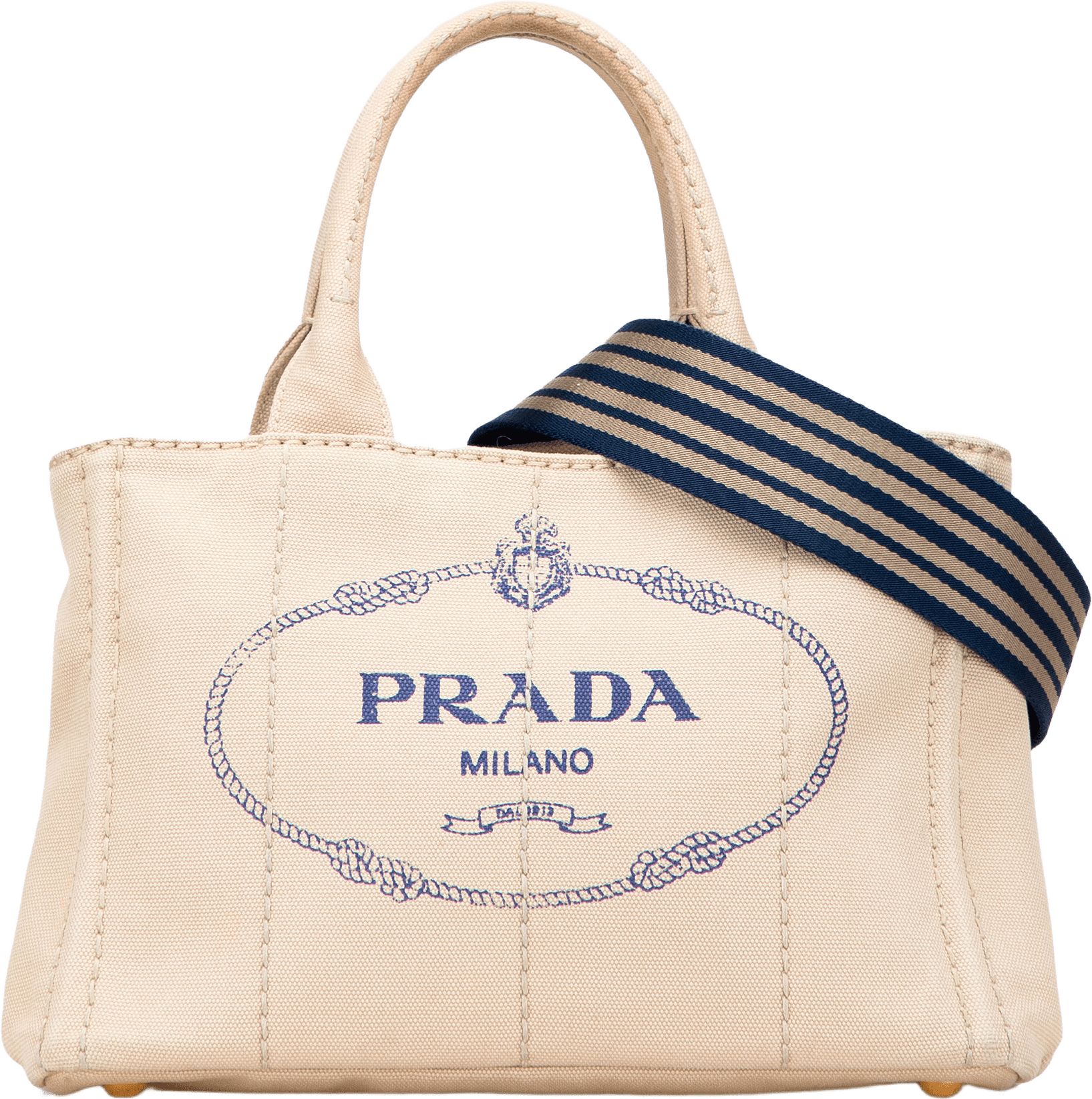 Prada Small Canvas Canapa Logo Satchel, från Luxclusif, i färgen light beige.