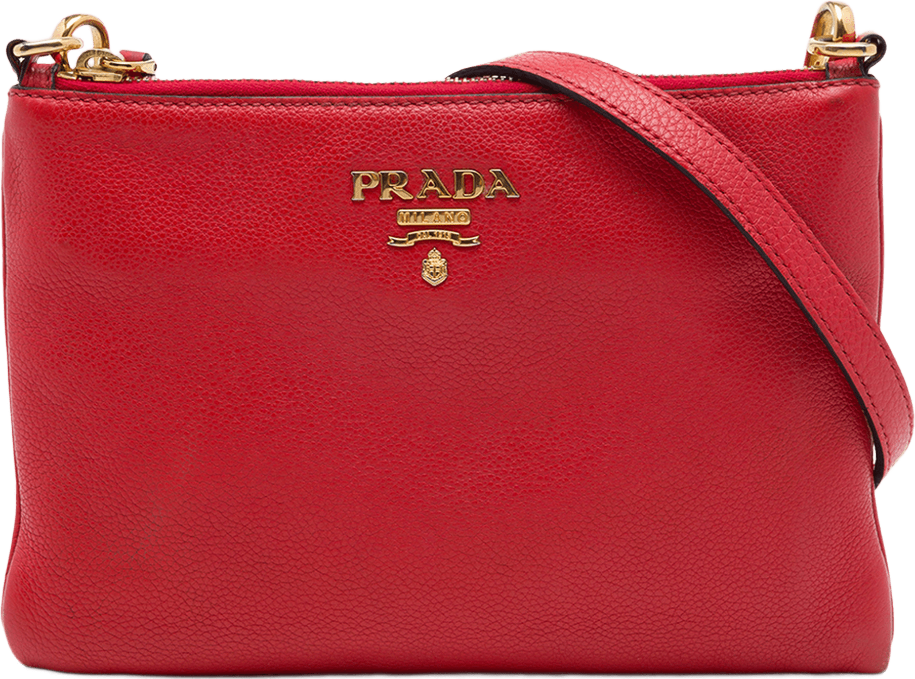 Prada Vitello Daino Crossbody, från Luxclusif, i färgen röd.