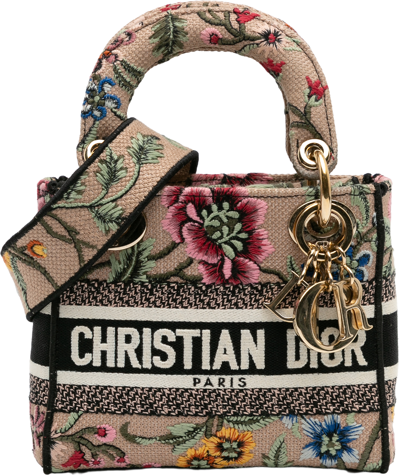 Dior Mini Embroidered Canvas Mille Fleurs Lady D Lite, från Luxclusif, i färgen beige.