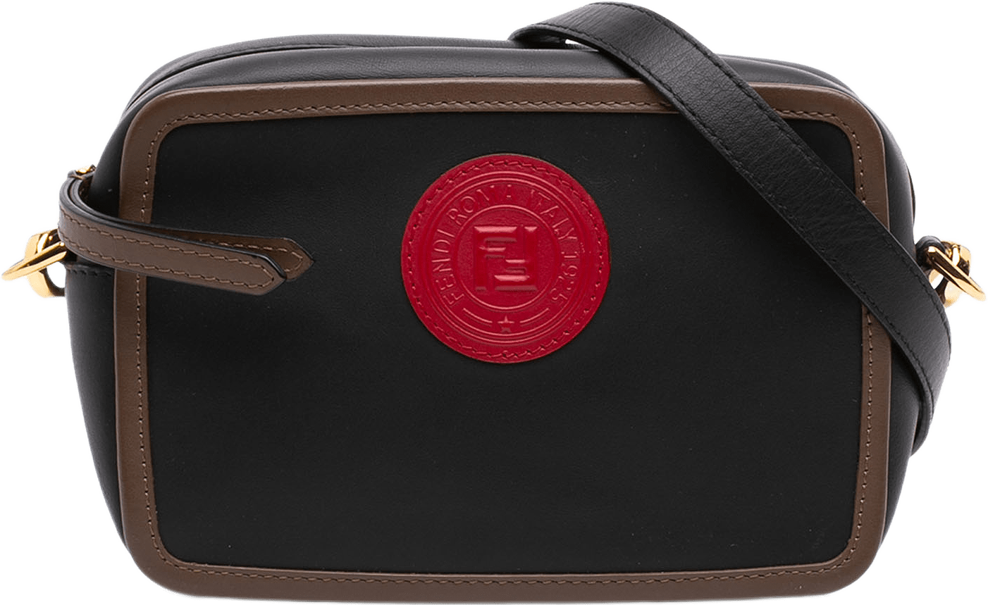 Fendi Mini Leather Stamp Patch 1974 Camera Bag, från Luxclusif, i färgen svart.
