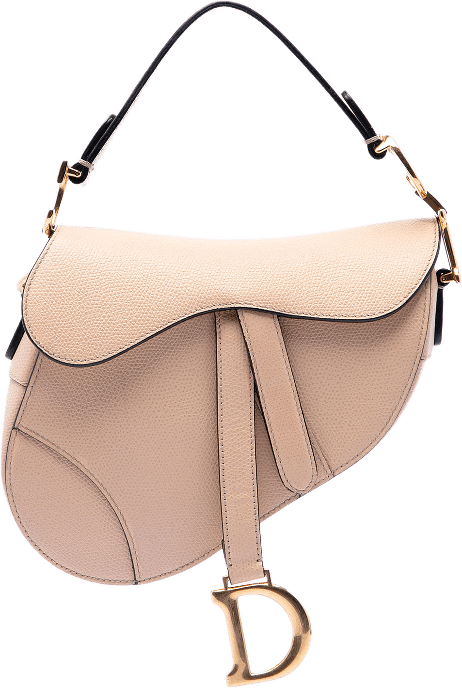 Dior Mini Grained Calfskin Saddle Bag, från Luxclusif, i färgen beige.