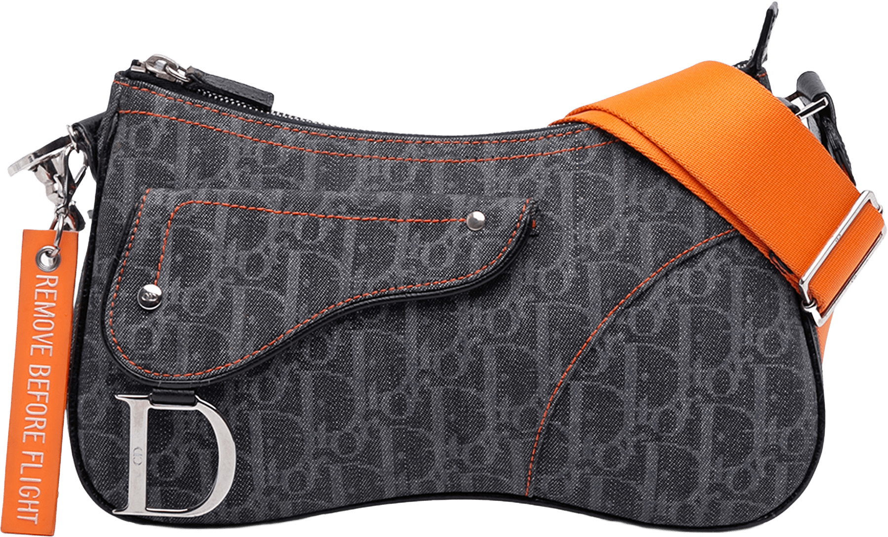 Dior Oblique Denim Flight Double Saddle Crossbody, från Luxclusif, i färgen blue.