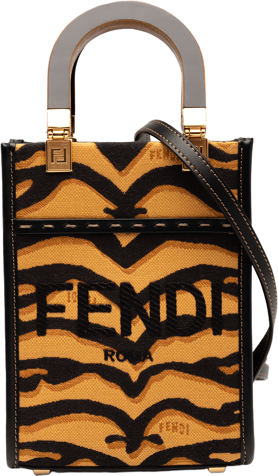 Fendi Mini Embroidered Canvas Tiger Print Sunshine Shopper Tote, från Luxclusif, i färgen brown.