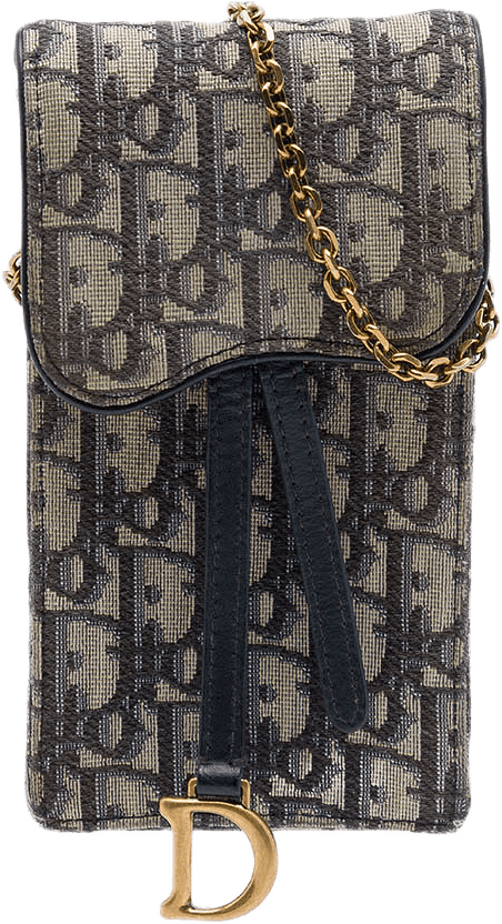 Dior Oblique Canvas Saddle Phone Holder Crossbody, från Luxclusif, i färgen blå.