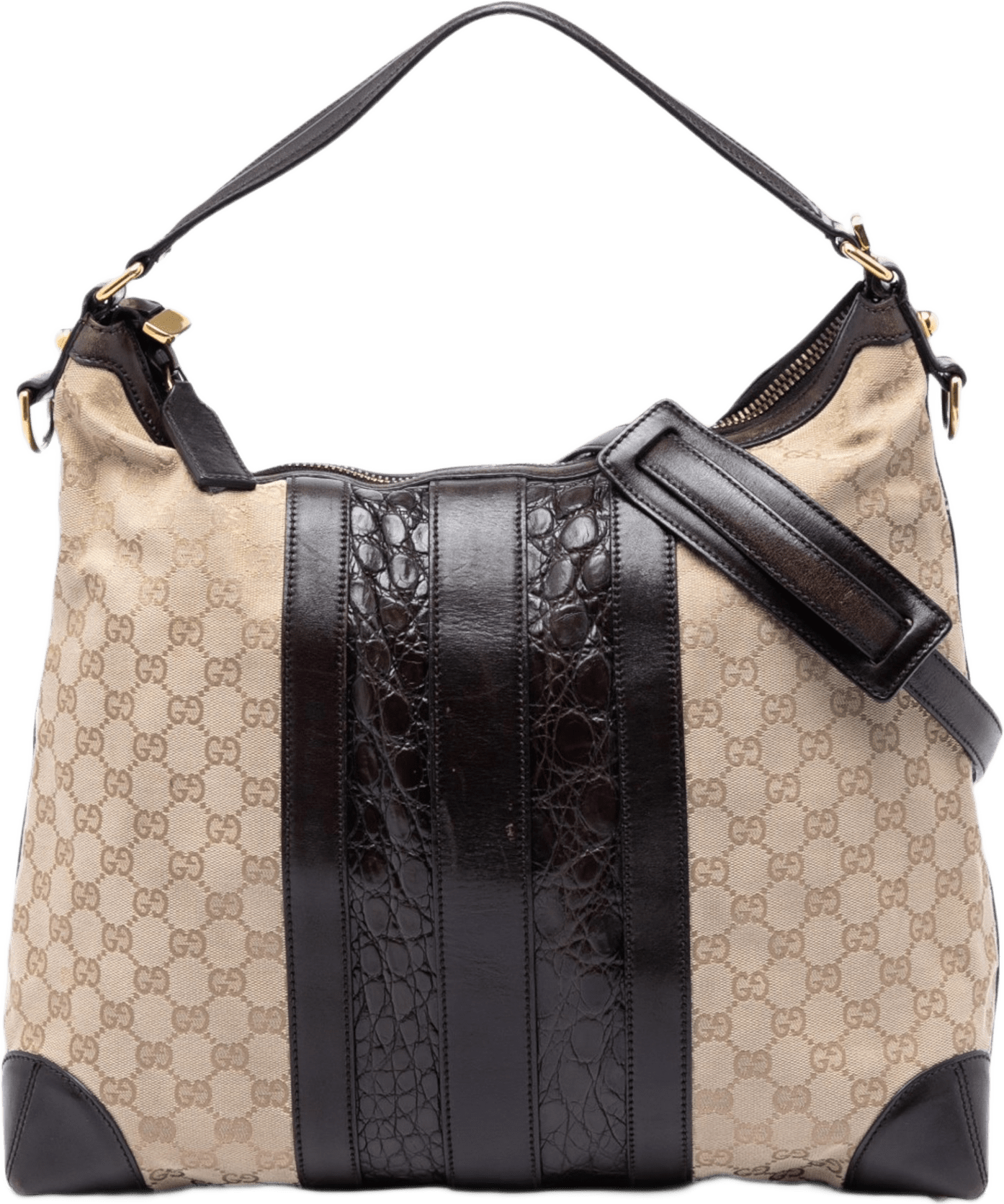 Gucci Gg Canvas And Crocodile Embossed Calfskin Secret Satchel, från Luxclusif, i färgen beige.