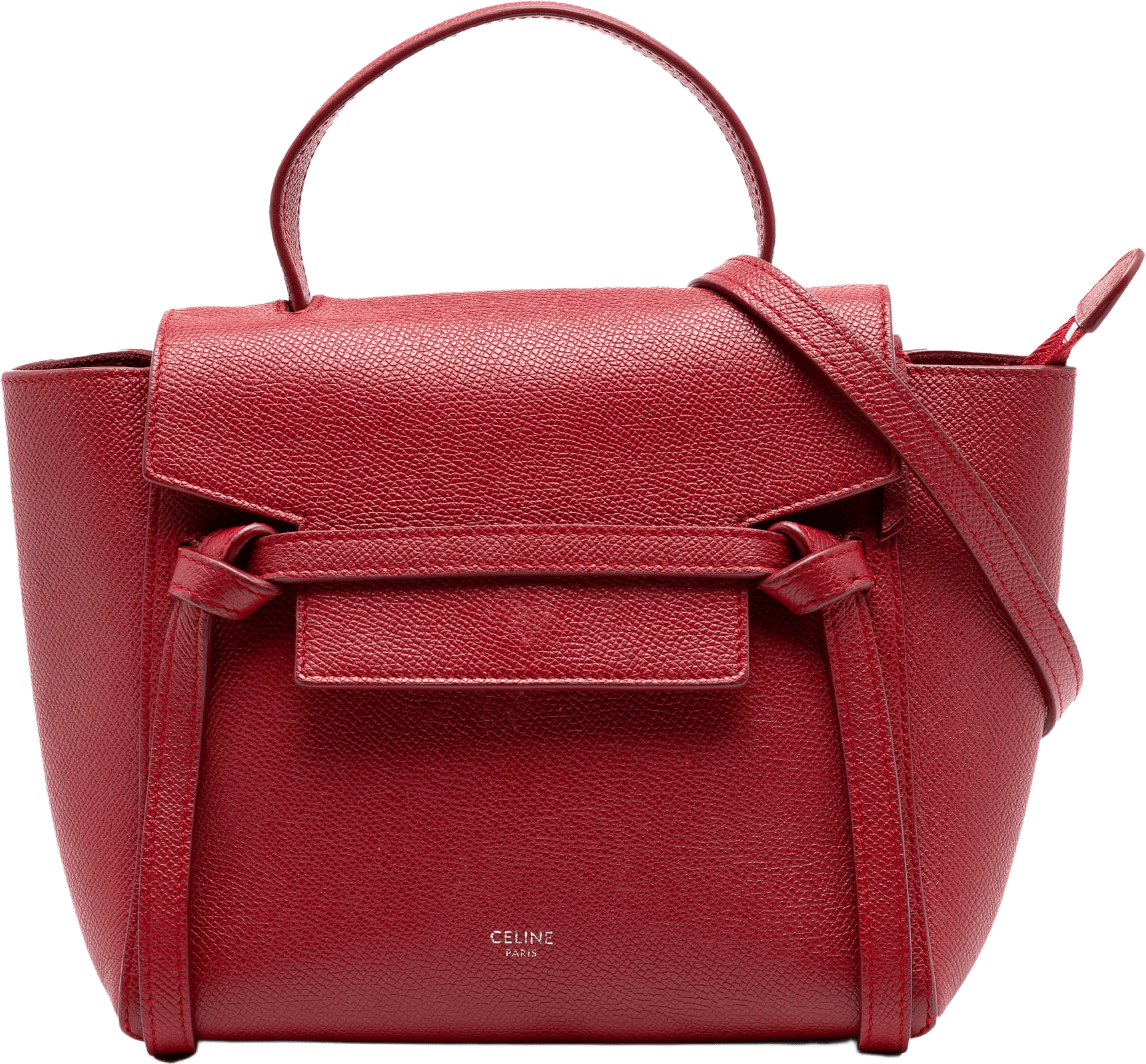 Celine Nano Grained Calfskin Belt Bag, från Luxclusif, i färgen red.