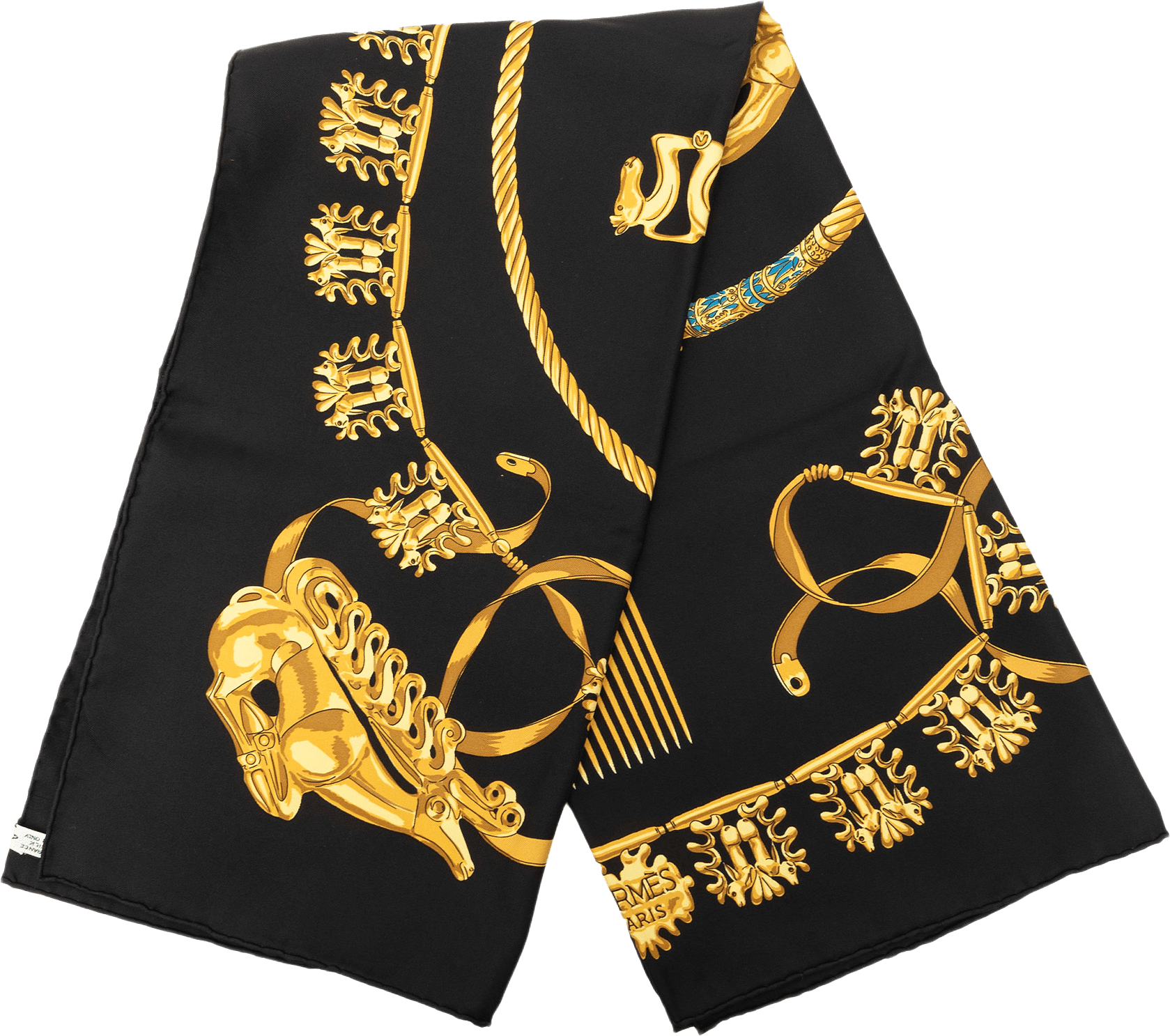 Hermès Les Cavaliers D Or Silk Scarf 90, från Luxclusif, i färgen black.