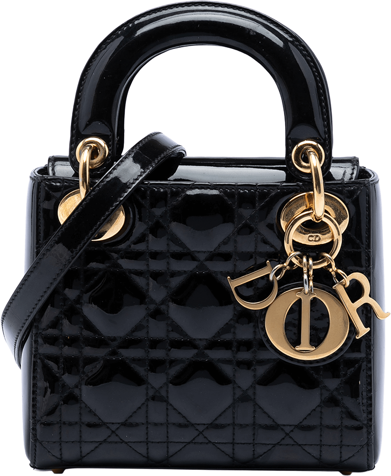 Dior Mini Patent Cannage Lady Dior, från Luxclusif, i färgen black.