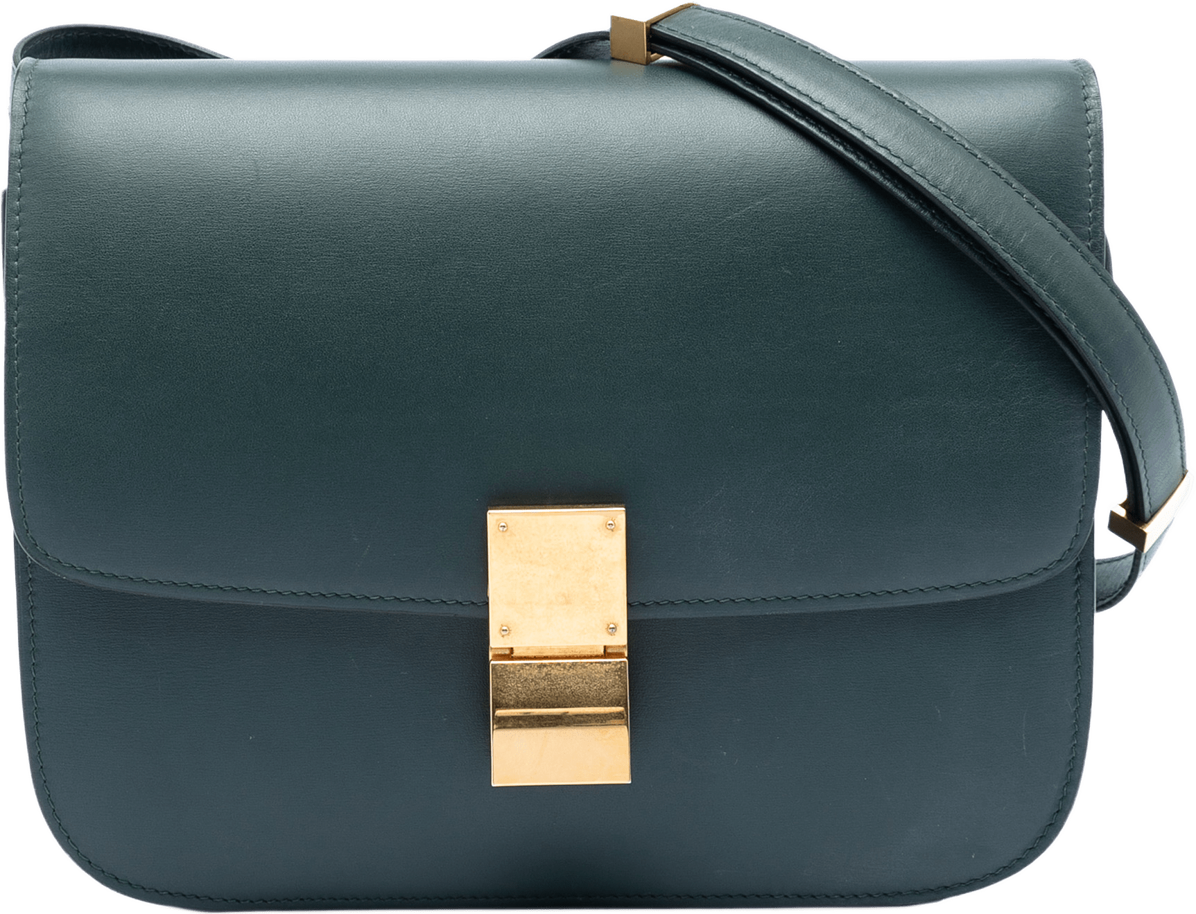 Celine Medium Calfskin Classic Box, från Luxclusif, i färgen dark green.