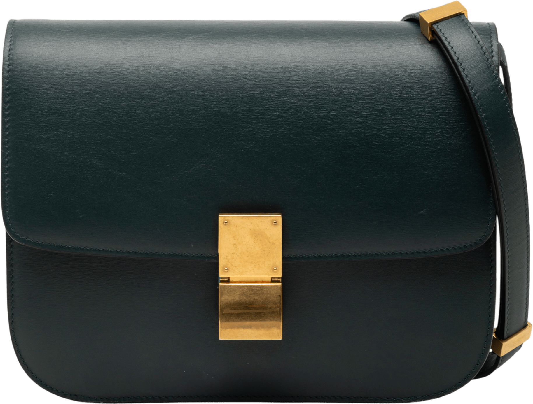 Celine Medium Calfskin Classic Box, från Luxclusif, i färgen dark green.