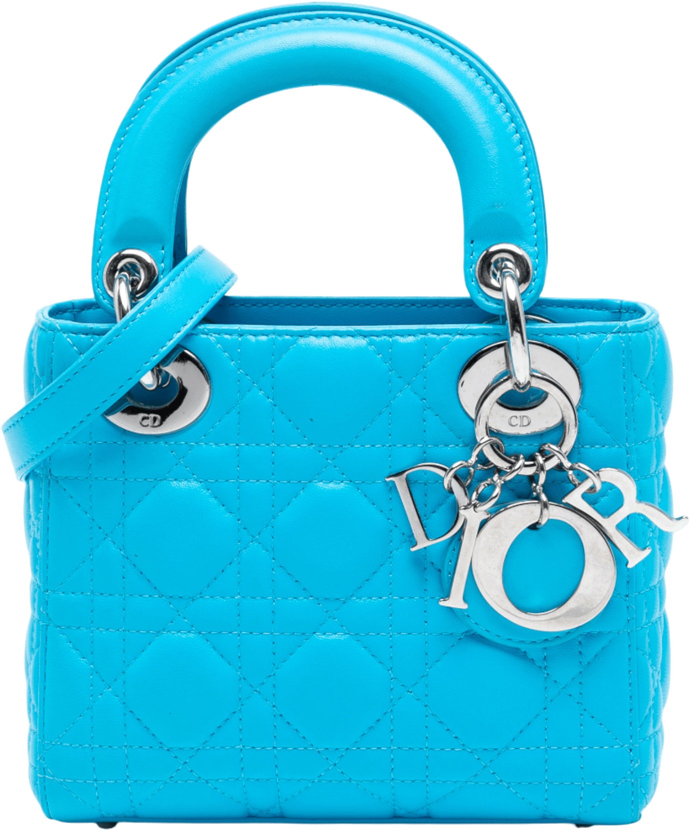 Dior Mini Lambskin Cannage Lady Dior, från Luxclusif, i färgen aqua.