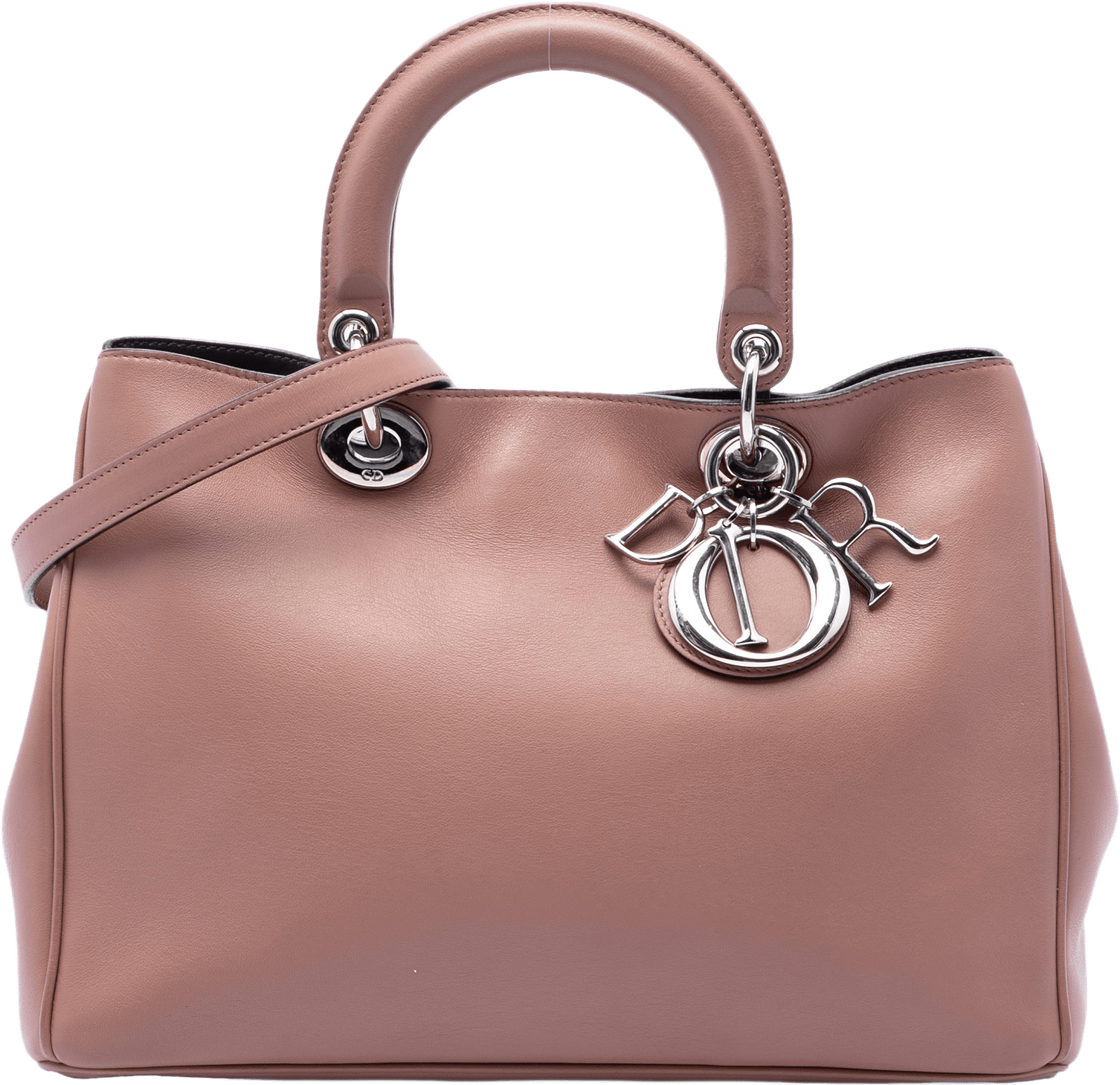 Dior Medium Leather Diorissimo Satchel, från Luxclusif, i färgen rosa.