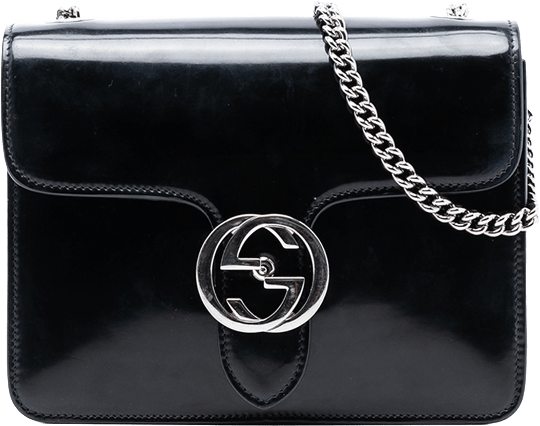 Gucci Small Polished Calfskin Interlocking G Dollar Crossbody, från Luxclusif, i färgen black.