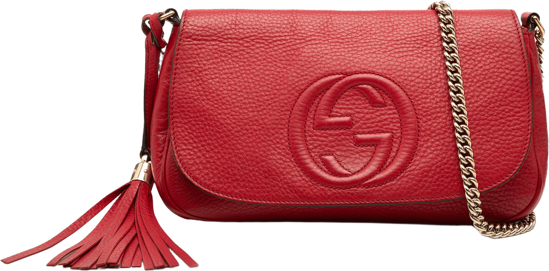 Gucci Medium Leather Soho Chain Flap Crossbody, från Luxclusif, i färgen red.