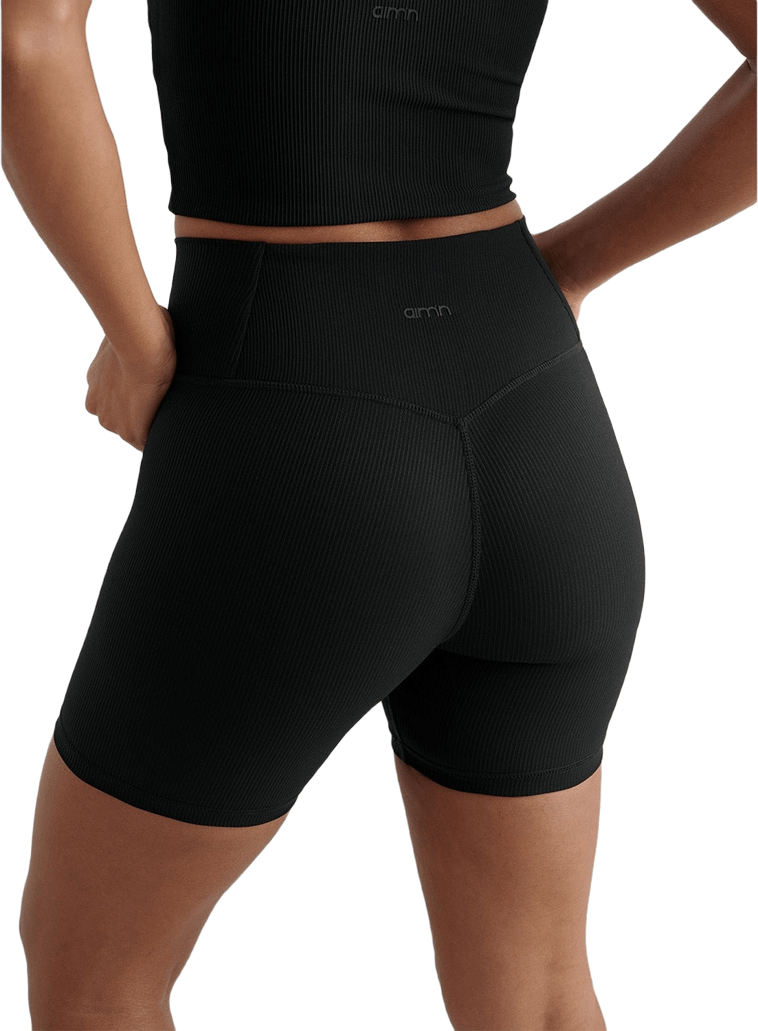 Black Ribbed Performance Midi Biker Shorts