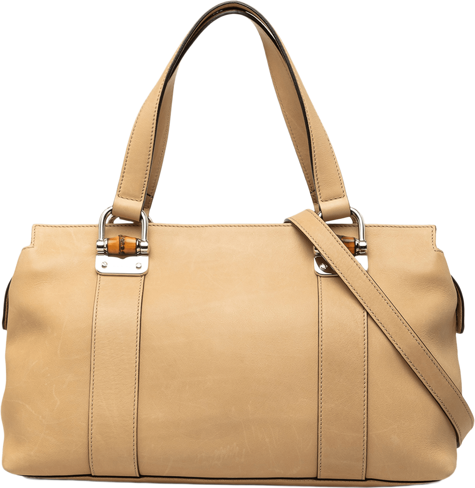 Gucci Calfskin Bamboo Bar Satchel, från Luxclusif, i färgen brun.