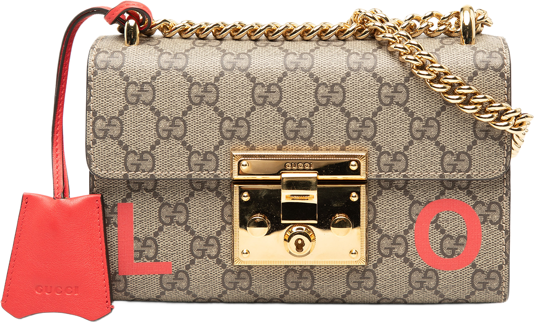 Gucci Small Gg Supreme Love Padlock Crossbody, från Luxclusif, i färgen beige.