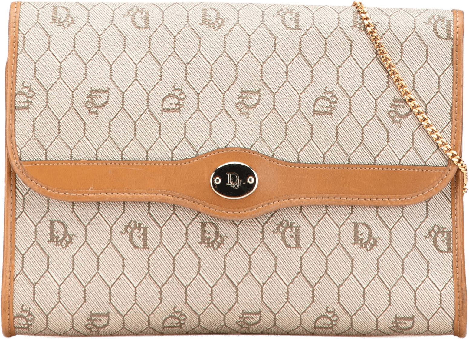 Dior Honeycomb Coated Canvas Chain Crossbody, från Luxclusif, i färgen beige.