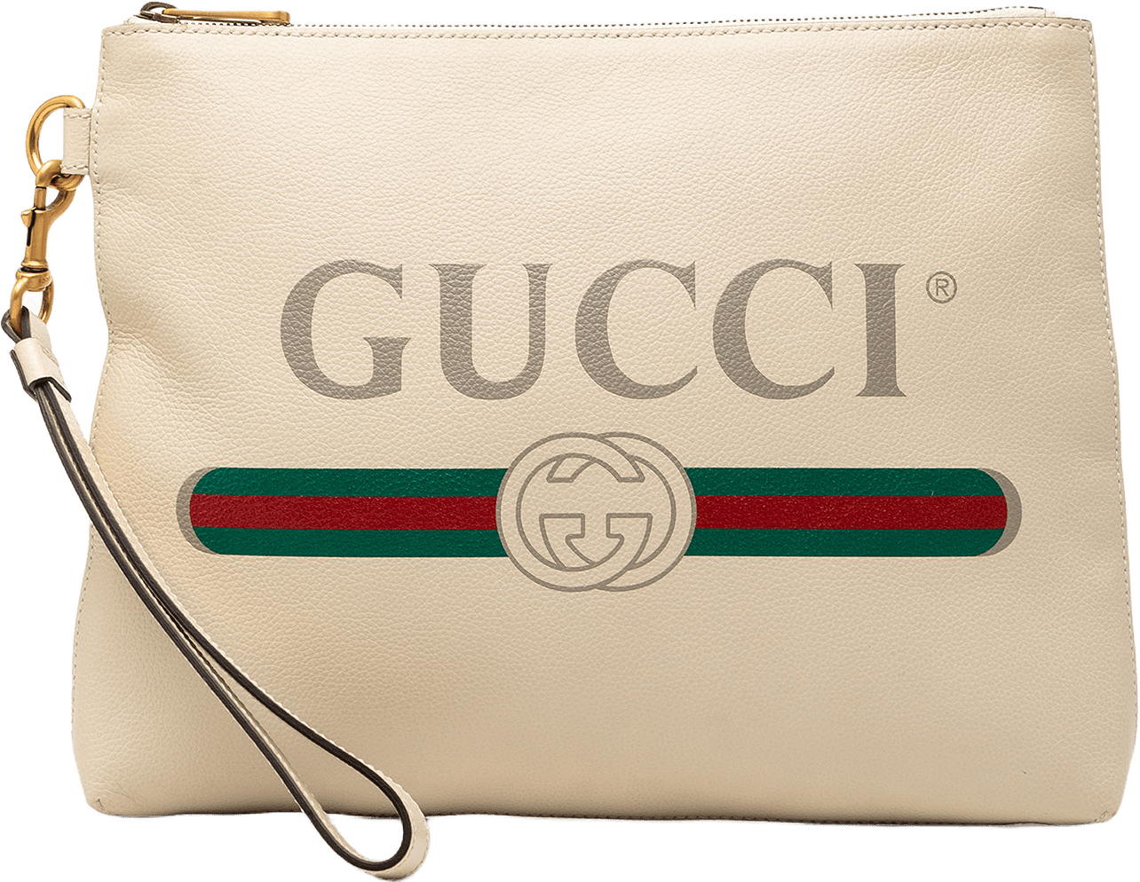 Gucci Leather Logo Clutch, från Luxclusif, i färgen white.