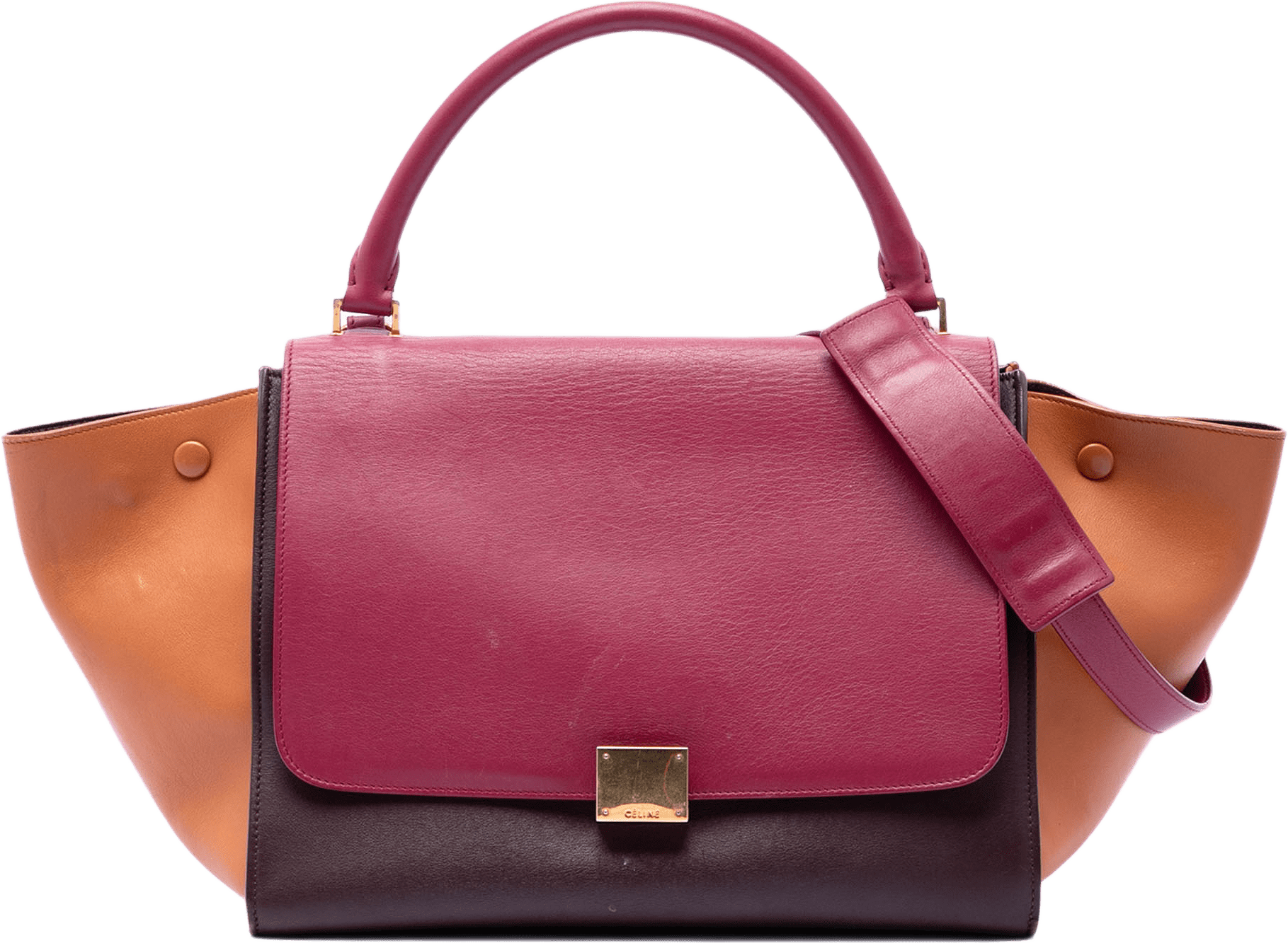 Celine Medium Tricolor Leather Trapeze Satchel, från Luxclusif, i färgen burgundy.