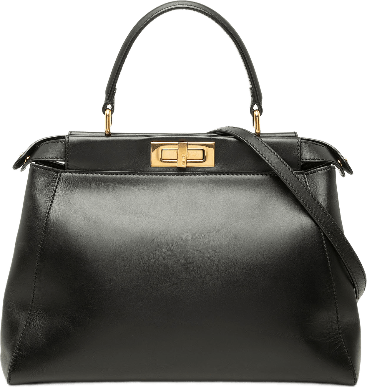 Fendi Medium Shiny Nappa Peekaboo Iconic Satchel, från Luxclusif, i färgen svart.