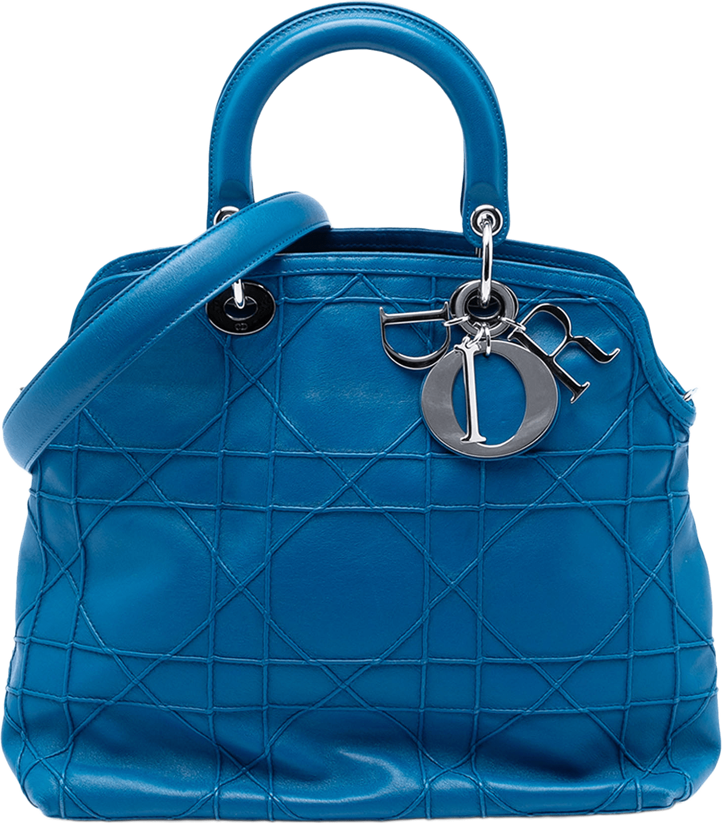 Dior Medium Lambskin Cannage Polochon Granville Satchel, från Luxclusif, i färgen blue.