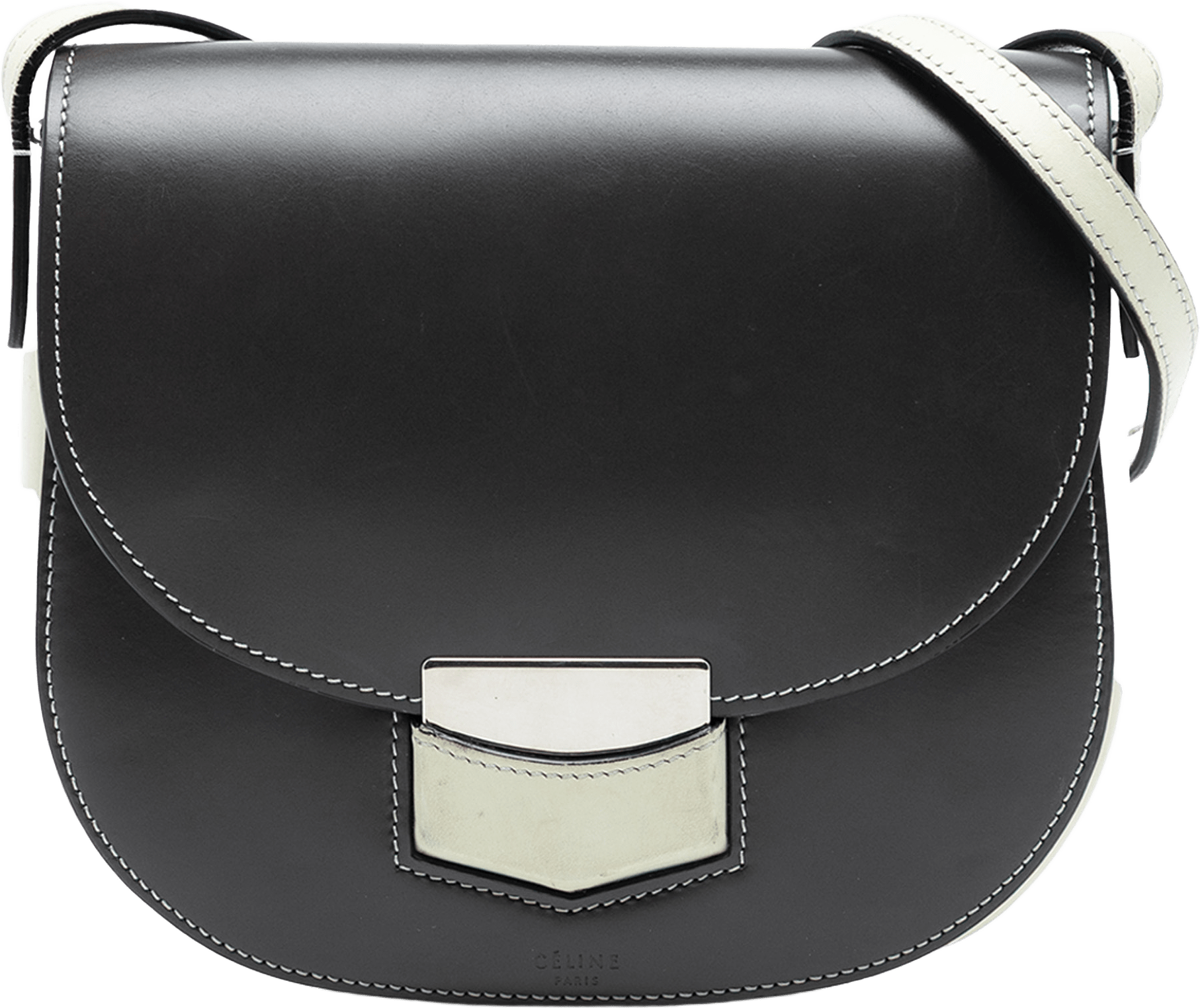 Celine Small Bicolor Glazed Calfskin Trotteur Crossbody, från Luxclusif, i färgen black.
