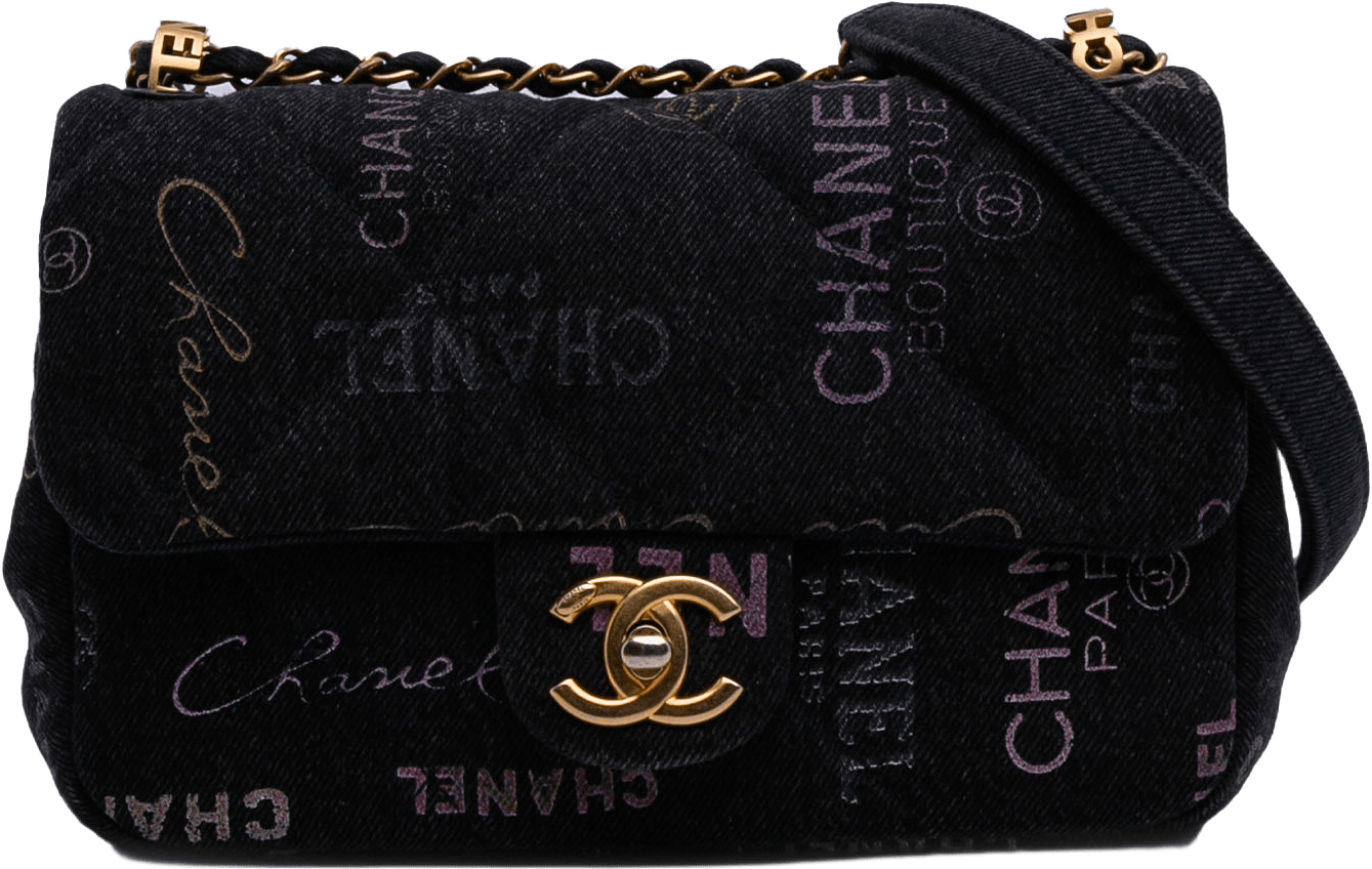 Chanel Mini Rectangular Quilted Denim Mood Flap, från Luxclusif, i färgen charcoal.
