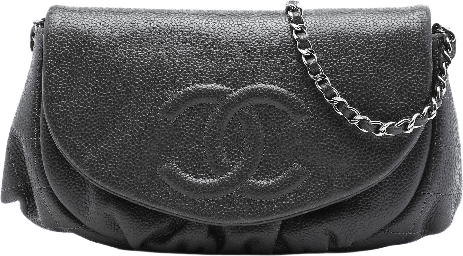 Chanel Cc Caviar Half Moon Wallet On Chain, från Luxclusif, i färgen grå.