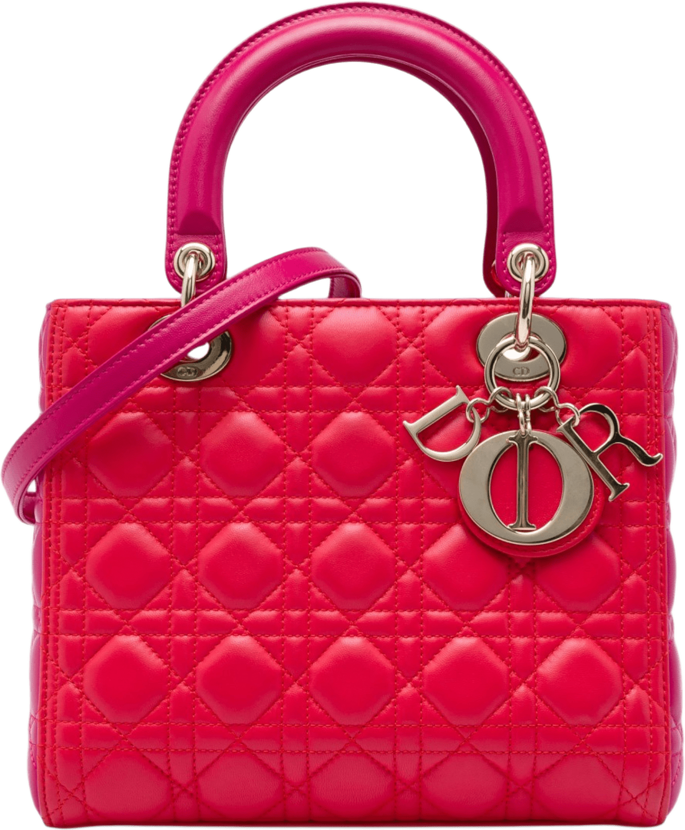 Dior Medium Bicolor Lambskin Cannage Lady Dior, från Luxclusif, i färgen rosa.