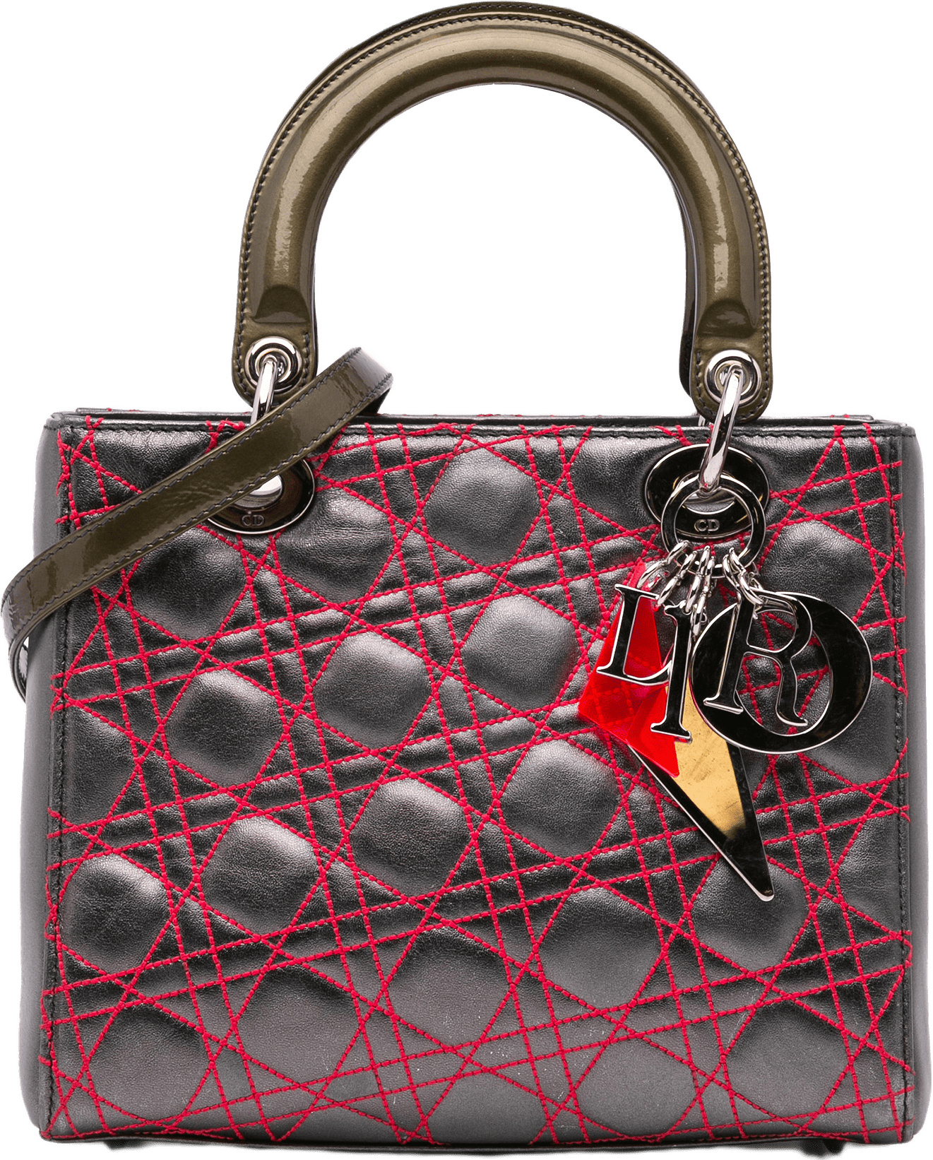 Dior Anselm Reyle Medium Metallic Lambskin Cannage Lady Dior, från Luxclusif, i färgen dark gray.