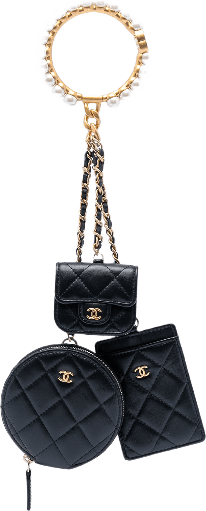 Chanel Quilted Lambskin Pearl Crown Cc Wristlet Multi Pouches, från Luxclusif, i färgen black.