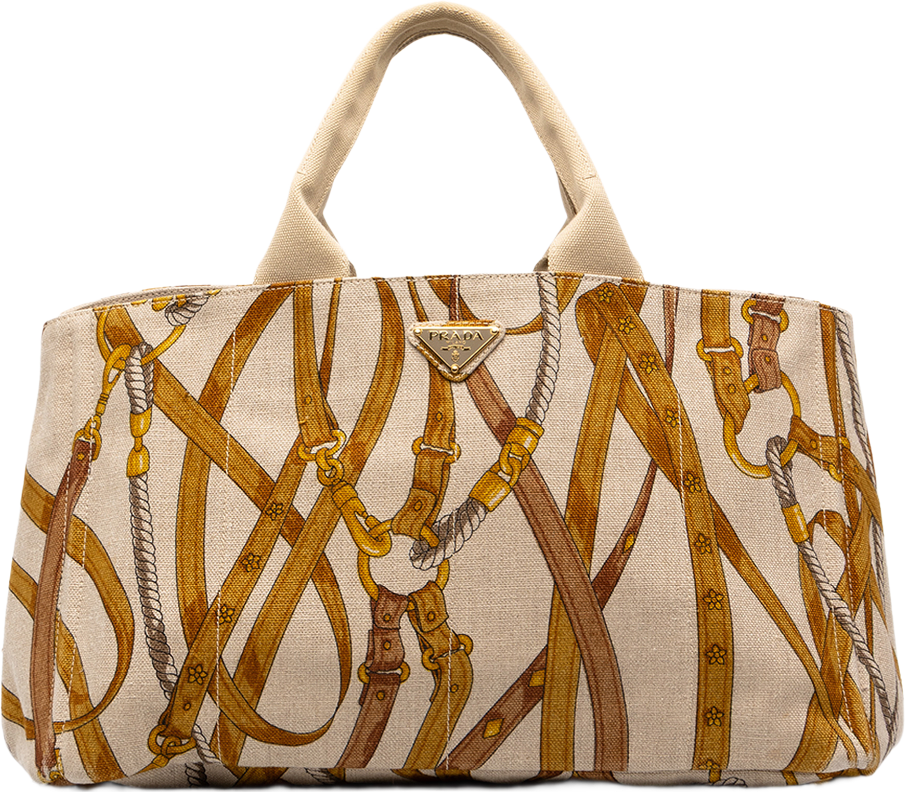 Prada Large Printed Canvas Canapa Stampata Tote, från Luxclusif, i färgen brun.