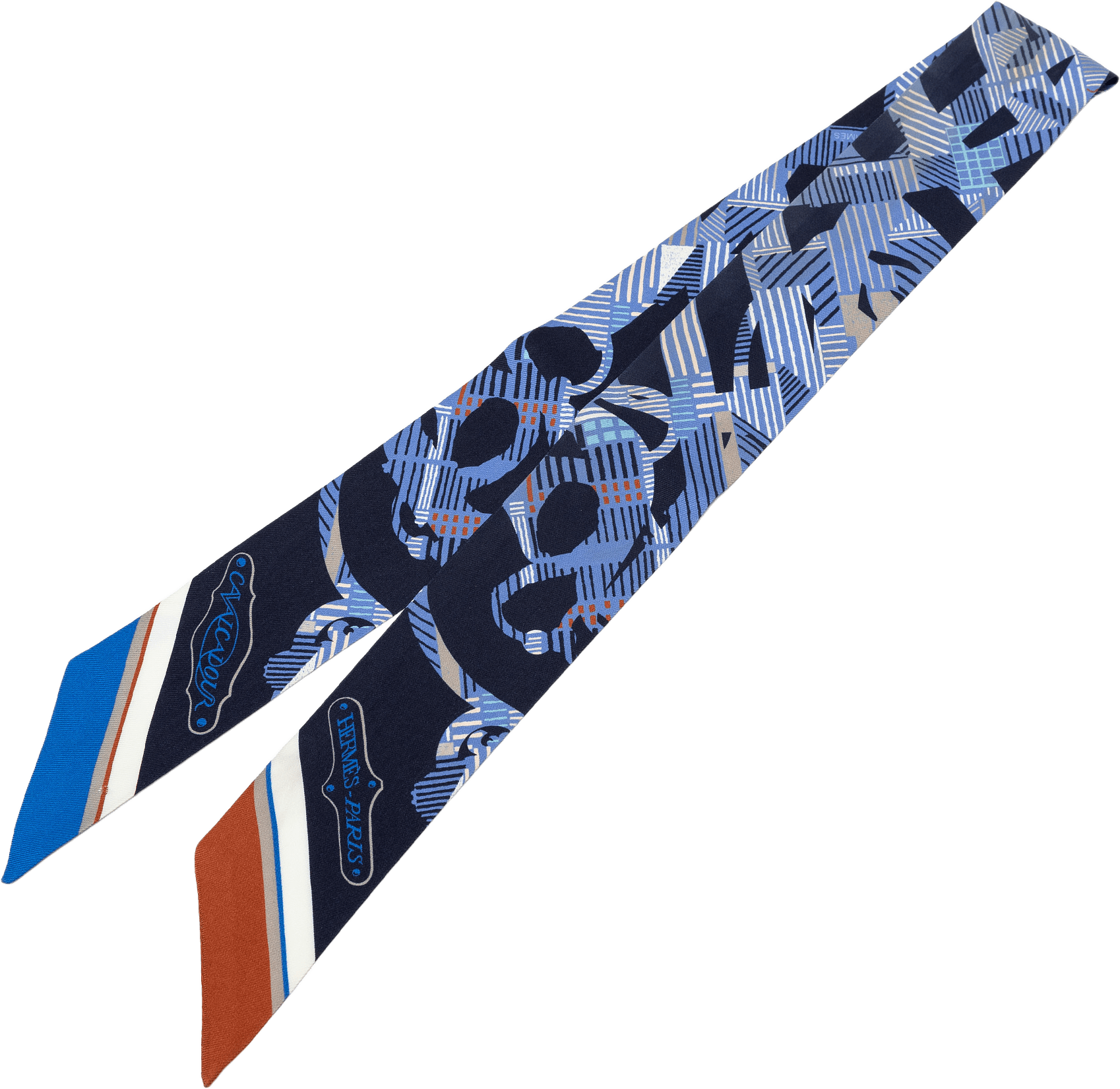 Hermès Cavalcadour Morning Silk Twilly Scarf, från Luxclusif, i färgen blue.