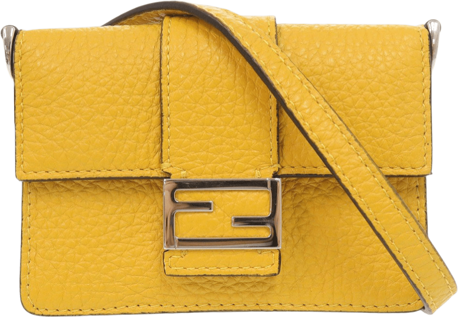 Fendi Micro Leather Flat Baguette Crossbody, från Luxclusif, i färgen yellow.