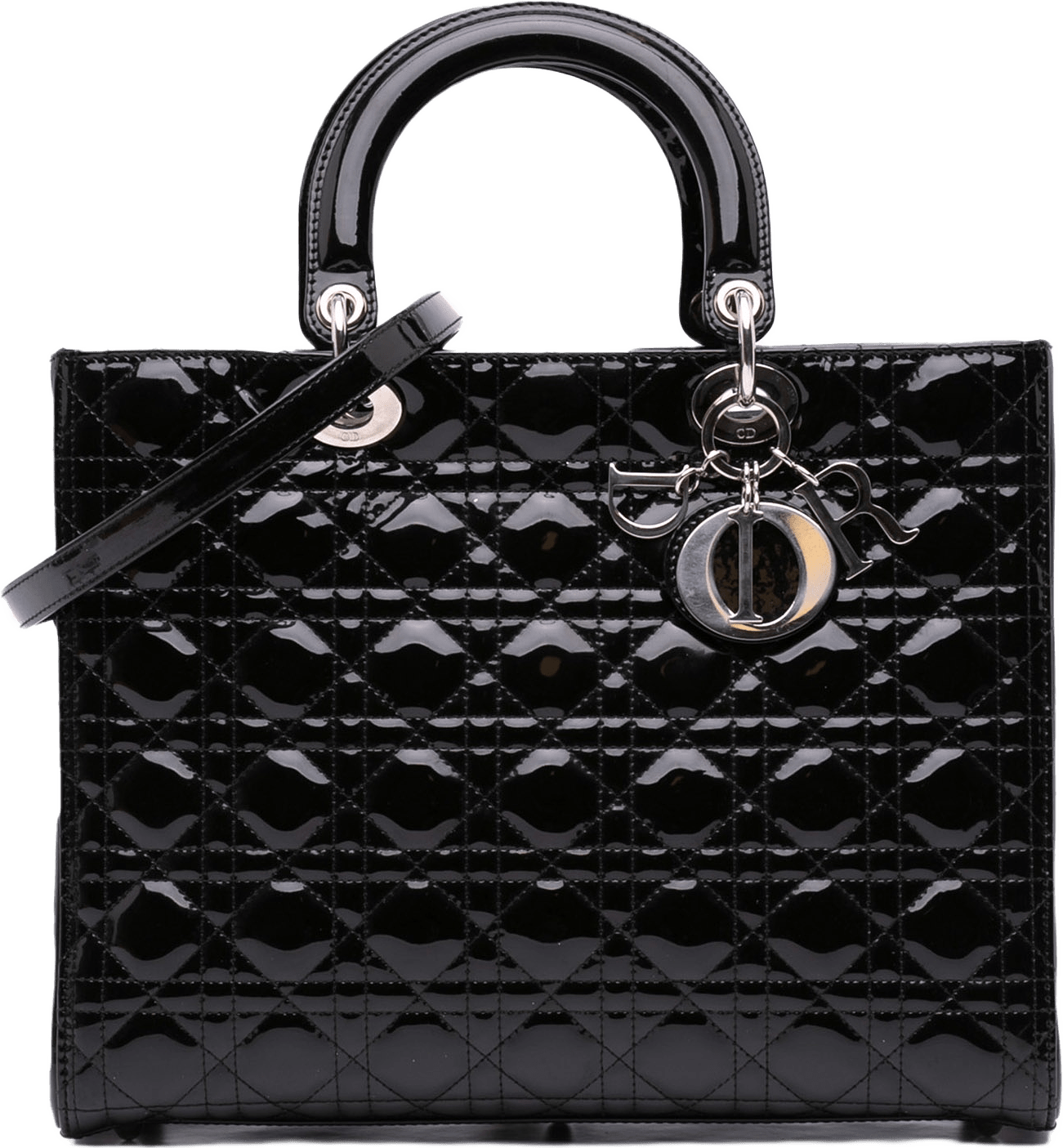 Dior Large Patent Cannage Lady Dior, från Luxclusif, i färgen black.