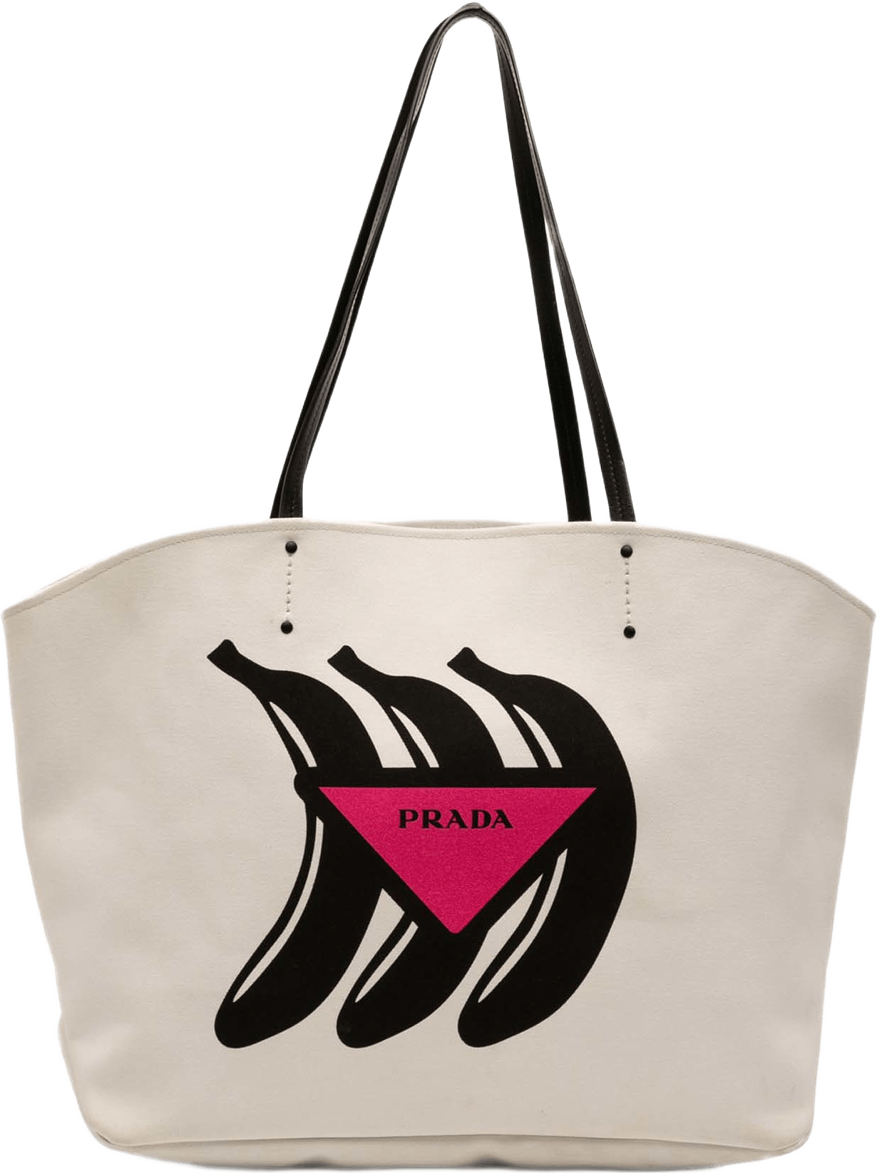 Prada Canvas Canapa Printed Banana Tote, från Luxclusif, i färgen white.
