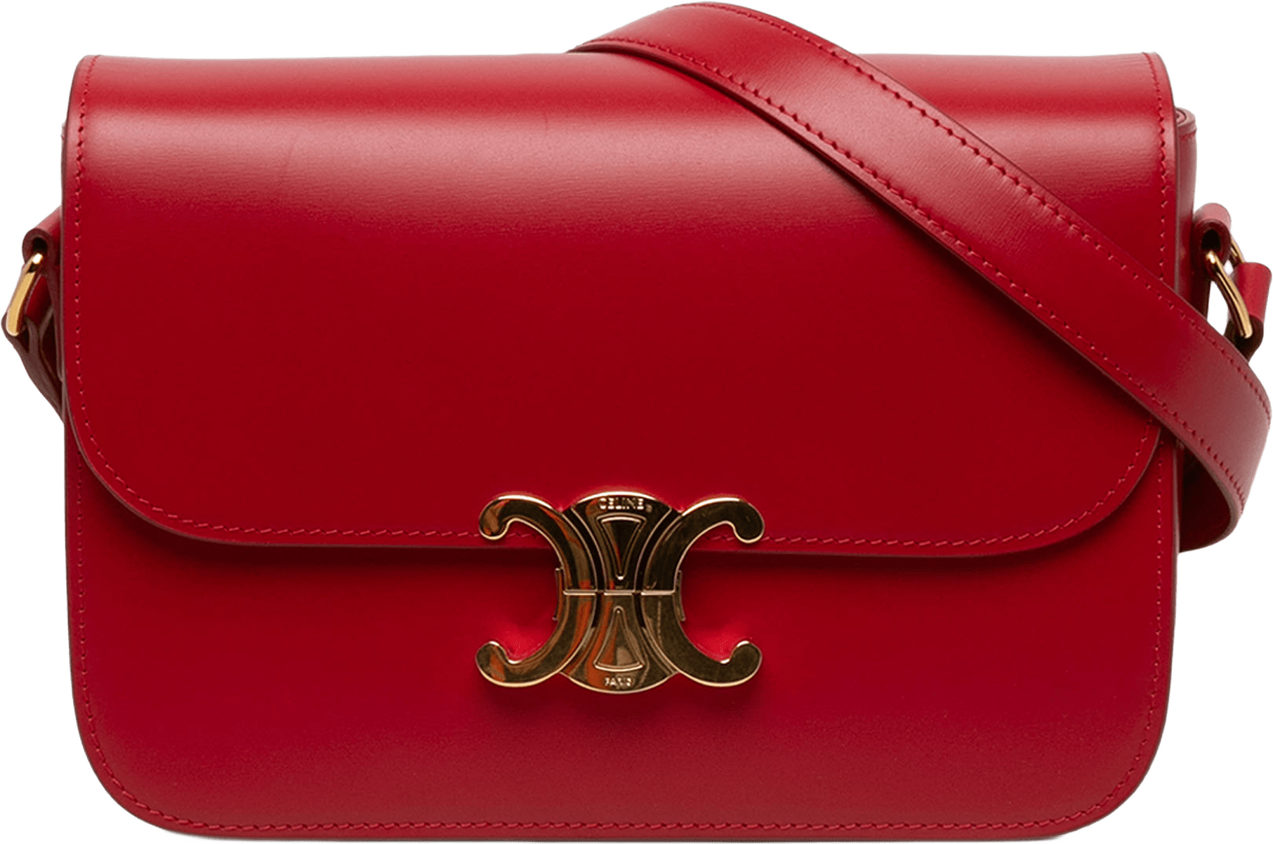 Celine Classique Shiny Calfskin Triomphe Crossbody, från Luxclusif, i färgen röd.
