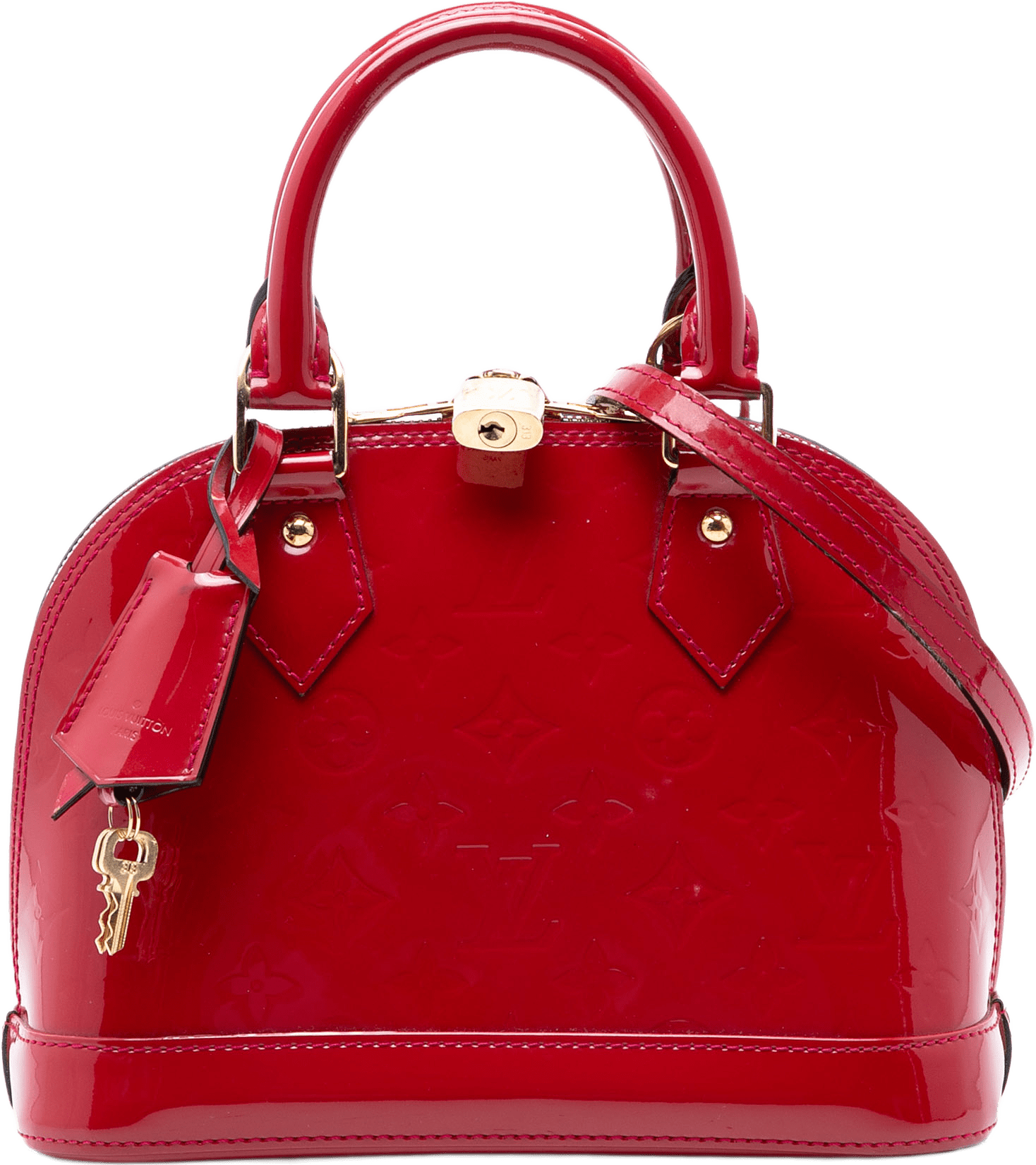 Louis Vuitton Monogram Vernis Alma Bb, från Luxclusif, i färgen red.