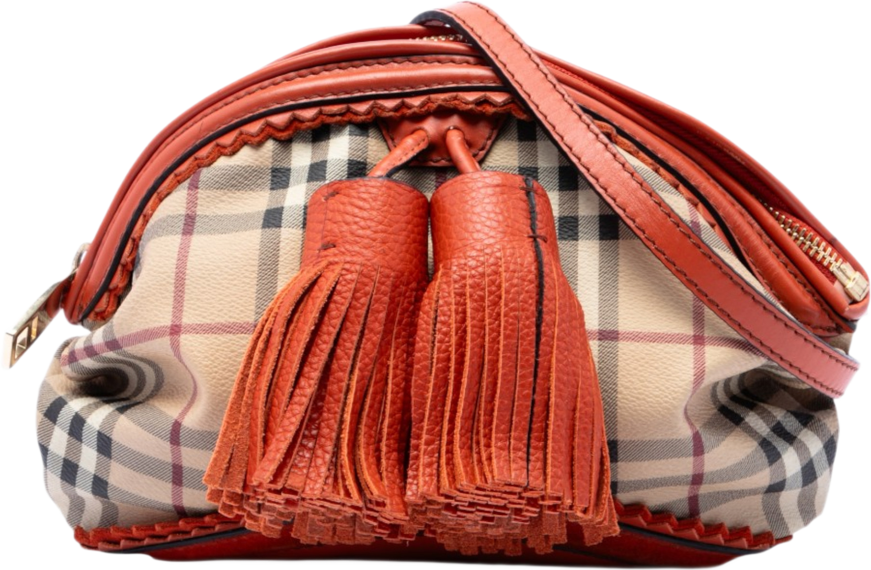Burberry Prorsum Haymarket Check Coated Canvas Brogue Tassel Crossbody, från Luxclusif, i färgen beige.
