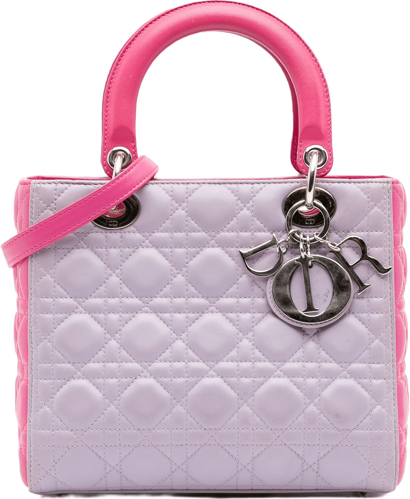 Dior Medium Bicolor Lambskin Cannage Lady Dior, från Luxclusif, i färgen light purple.