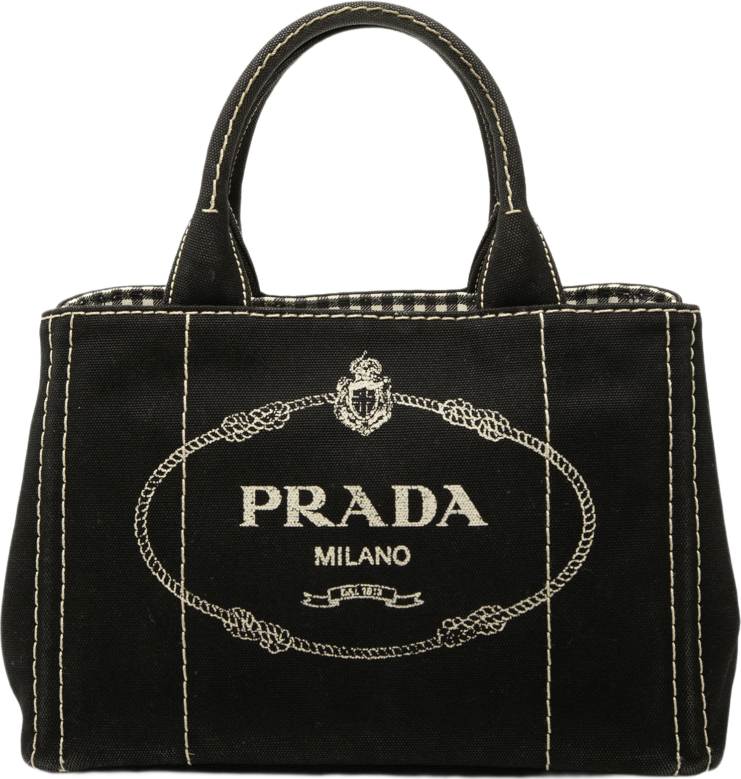 Prada Small Canvas Canapa Logo Tote, från Luxclusif, i färgen svart.