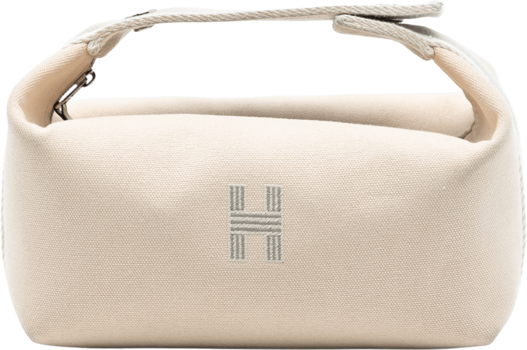 Hermès Small Toile Bride A Brac Case, från Luxclusif, i färgen beige.