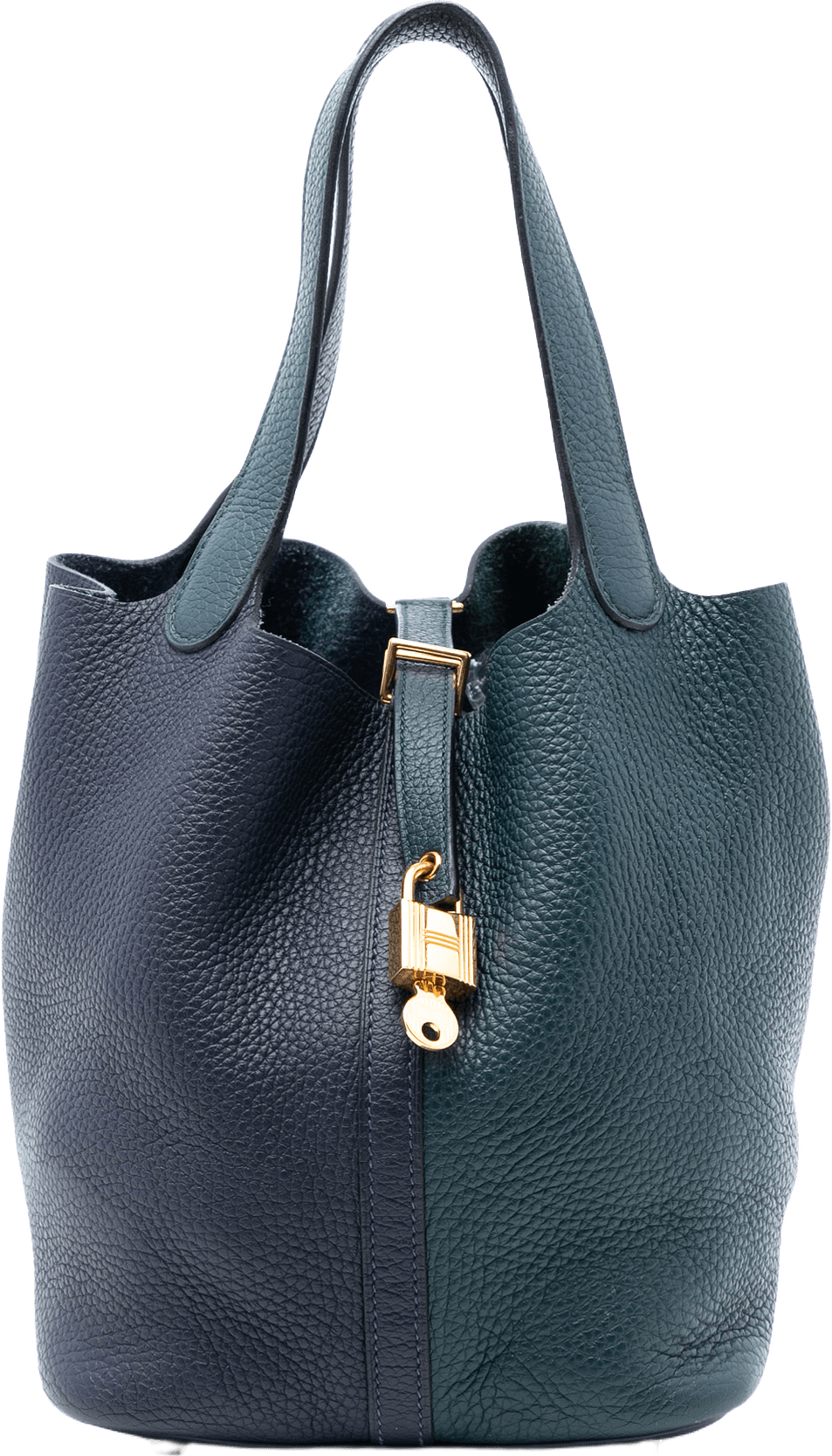Hermès Bicolor Clemence Picotin Lock 22, från Luxclusif, i färgen navy.