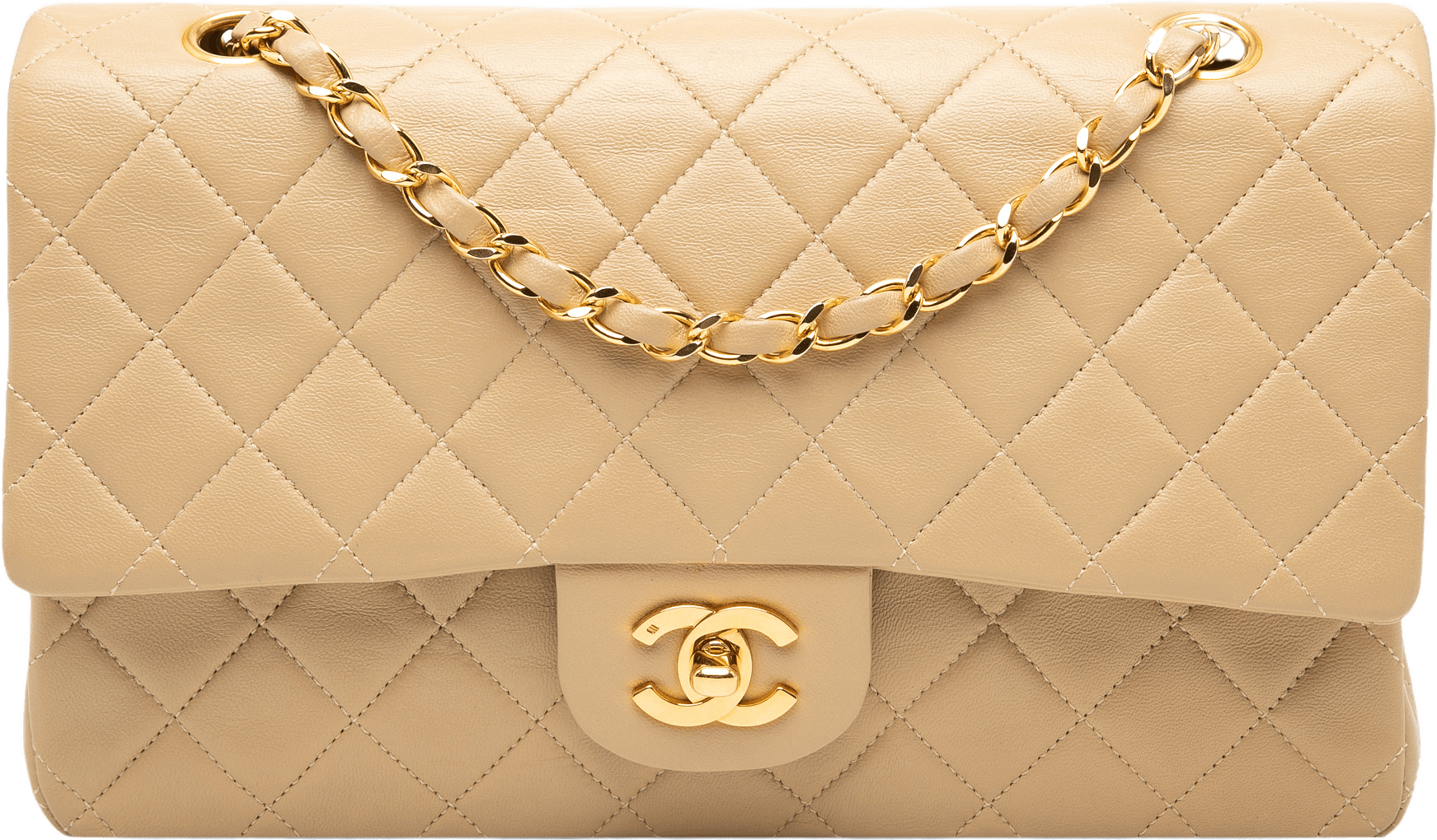 Chanel Medium Classic Lambskin Double Flap, från Luxclusif, i färgen beige.