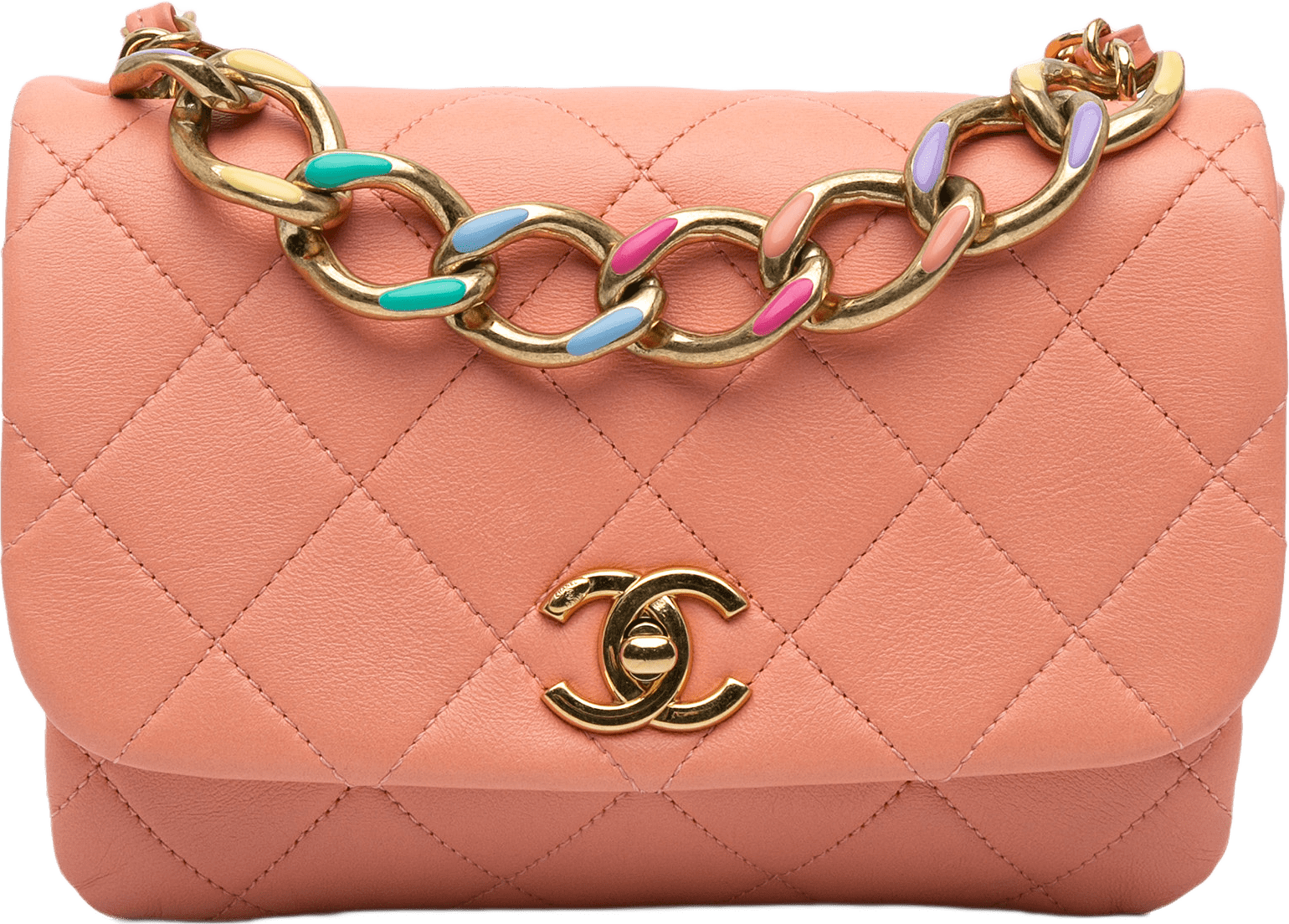 Chanel Small Lambskin Color Match Flap, från Luxclusif, i färgen salmon.