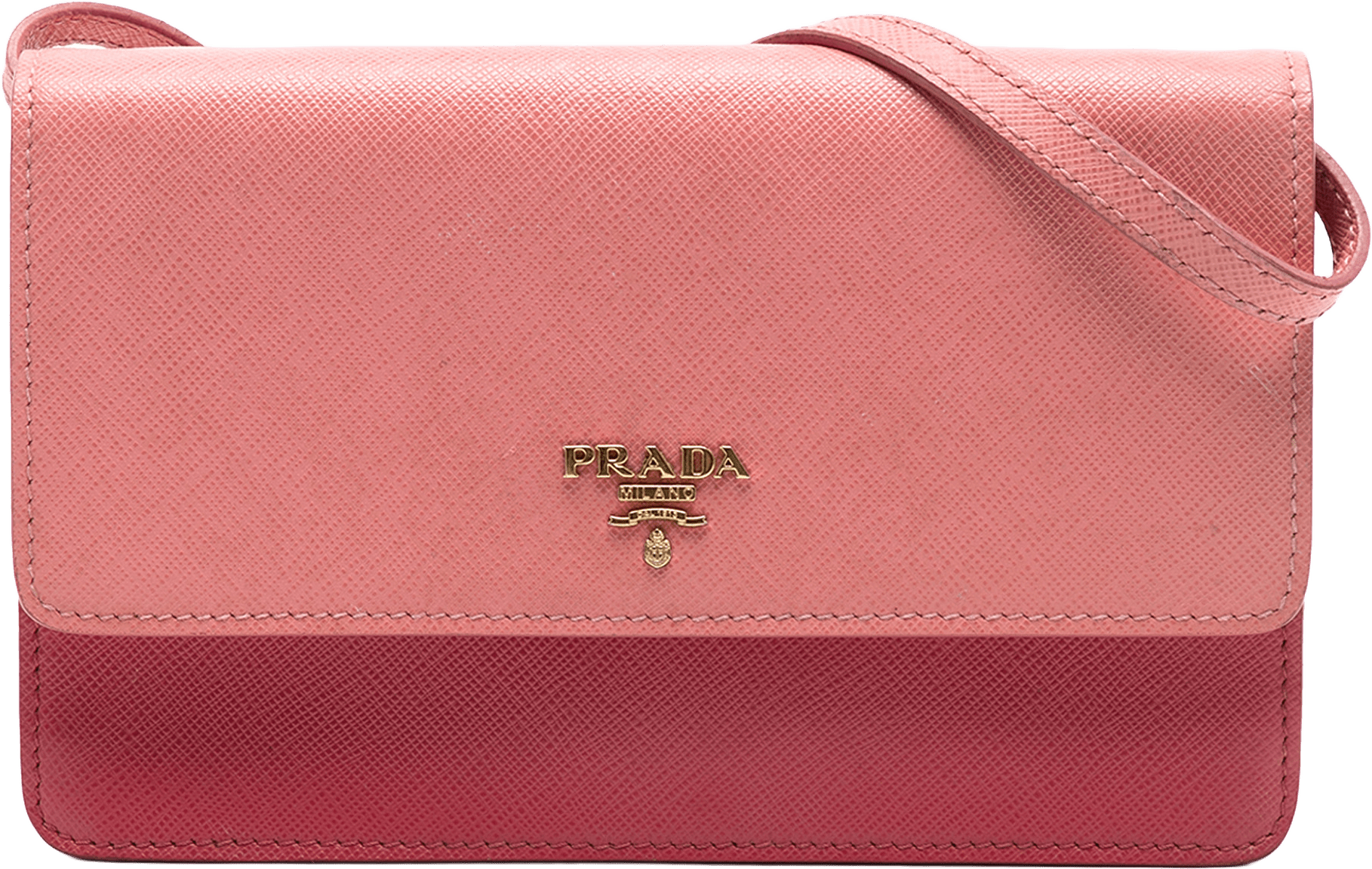 Prada Bicolor Saffiano Lux Wallet On Strap, från Luxclusif, i färgen pink.