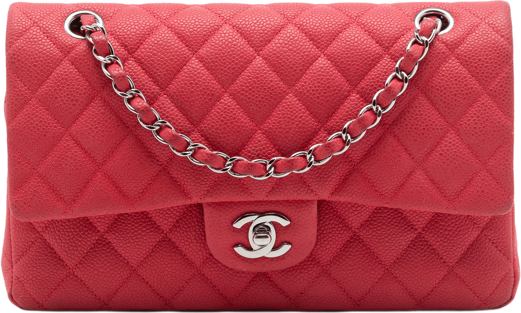 Chanel Medium Classic Caviar Double Flap, från Luxclusif, i färgen röd.
