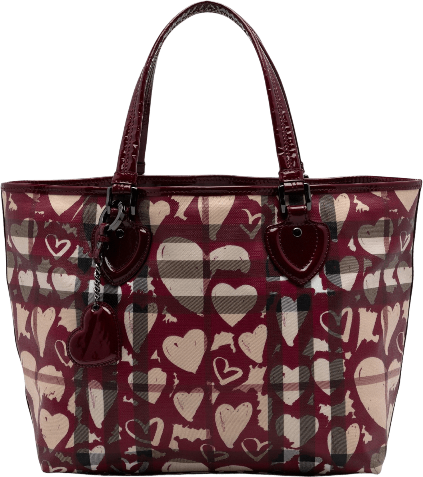 Burberry House Check Coated Canvas Hearts Gracie Tote, från Luxclusif, i färgen red.