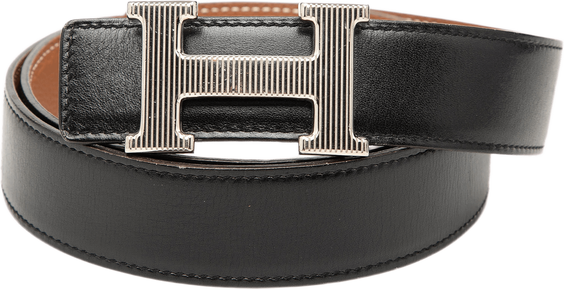 Hermès Togo And Box Calf H Strie Reversible Belt, från Luxclusif, i färgen black.